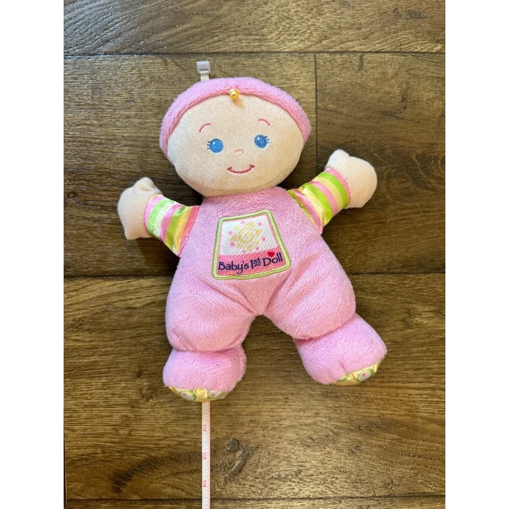 Fisher Price Pink Baby 1st First Doll 10 Inch Blue Eyes Plush Stuffed Rattle Toy